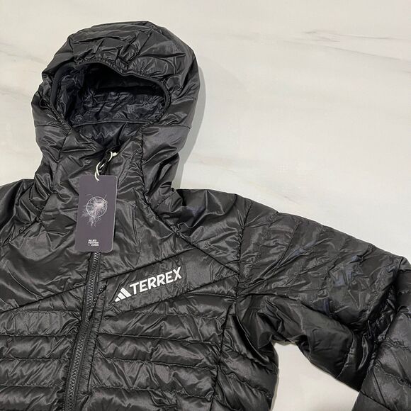 Adidas Terrex Women's Lite Down Hooded Puffer Jacket Black IB4199 Women’s Size M - Picture 3 of 9